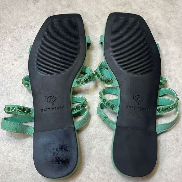 Katy Perry Anat Slide Mint Green Jeweled Eye Slip On Sandal Flats Sz 6.5 - Picture 4 of 8